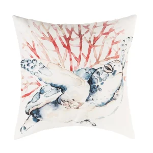 Blue and Coral Turtle Indoor Outdoor Pillow