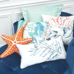 Blue and Coral Turtle Indoor Outdoor Pillow