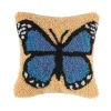 Blue Butterfly Hooked Pillow