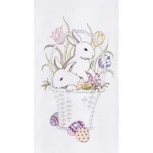 Bunnies in a Basket Easter Kitchen Towel
