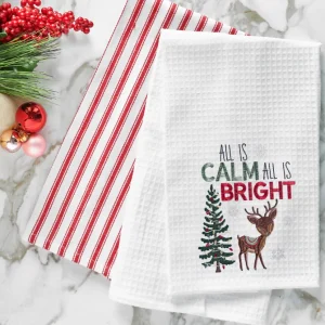 Calm & Bright Reindeer Waffle Weave Towel