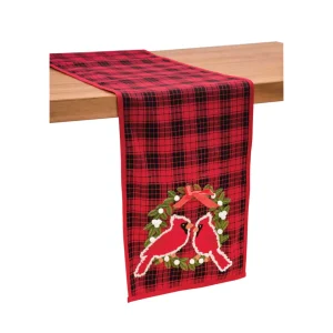 Cardinal Plaid Wreath Table Runner
