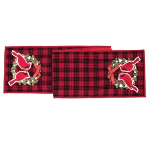 Cardinal Plaid Wreath Table Runner