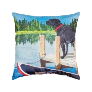 Dog at the Lake Indoor Outdoor Pillow