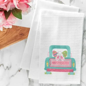 Happy Easter Truck Waffle Weave Towel