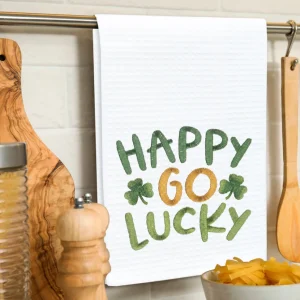 Happy Go Lucky Waffle Weave Kitchen Towel
