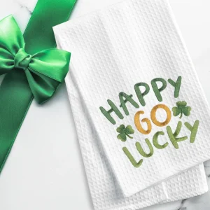Happy Go Lucky Waffle Weave Kitchen Towel