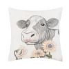 Happy Sunflower Cow Indoor Outdoor Pillow