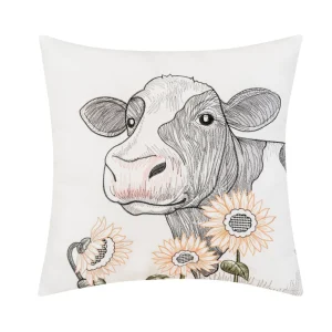 Happy Sunflower Cow Indoor Outdoor Pillow