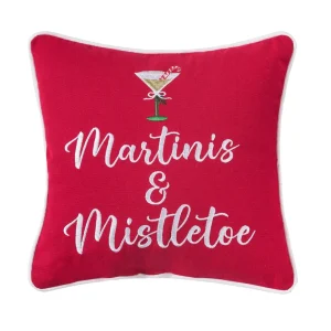 Martini's & Mistletoe Embroidered Pillow