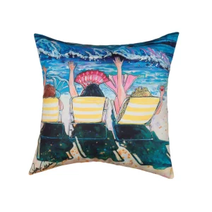 Mermaid Beach Party Indoor/ Outdoor Decorative Pillow by Jen Callahan