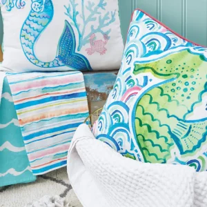 Mermaid Garden Seahorse Indoor Outdoor Pillow