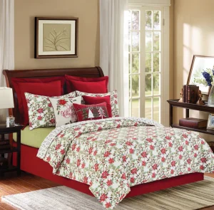 Merry Christmas Poinsettia Pillow