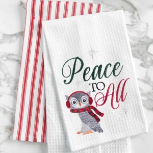 Peace To All Owl Waffle Weave Towel