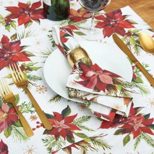 Poinsettia Christmas Printed Table Linens