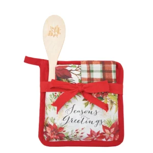 Poinsettia Greetings Potholder Set