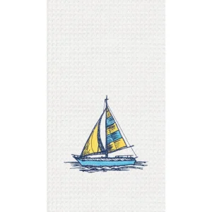 Sail Boat Waffle Weave Kitchen Towel