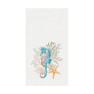 Seahorse and Coral Waffle Weave Kitchen Towel