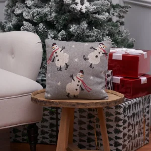 Skating Snowmen Knitted Pillow