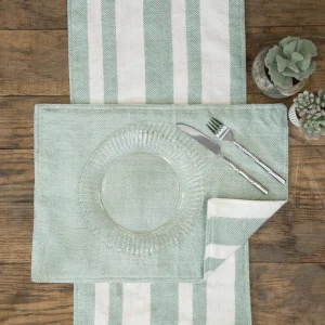 Sol Stripe Sea Glass Table Linens