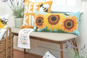 Sunflower Trio Hooked Pillow