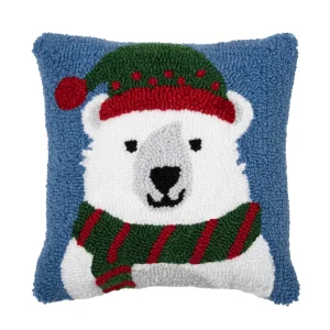 Winter Polar Bear Hooked Pillow